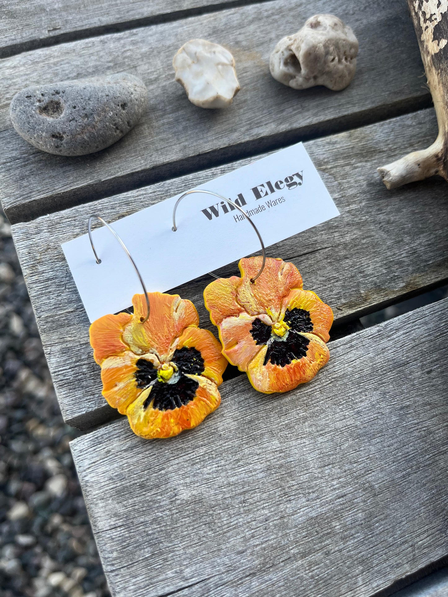 Orange Pansy Earrings