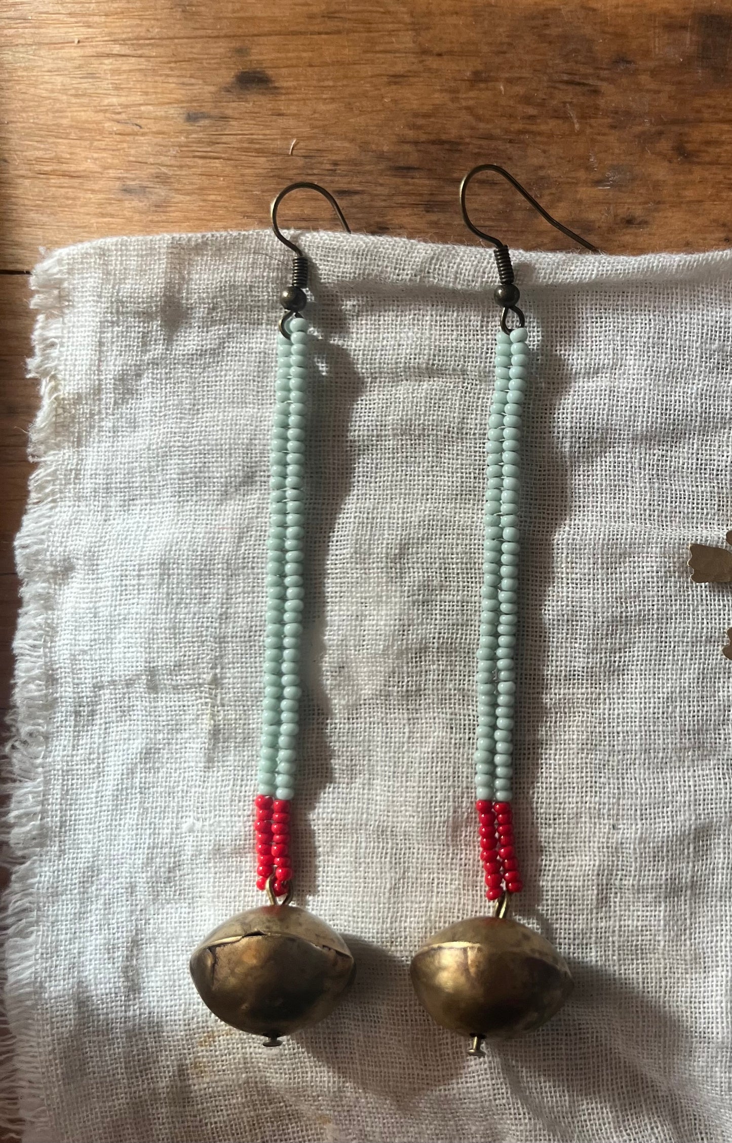 Brass, bobble, and beaded earrings