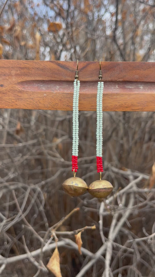 Brass, bobble, and beaded earrings