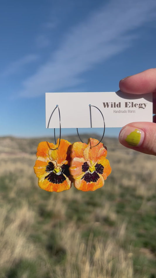 Orange Pansy Earrings